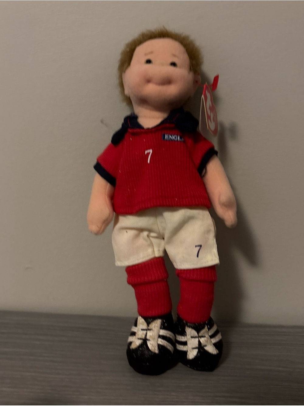 Ty Red and White Soccer Player Plush with Navy Accents